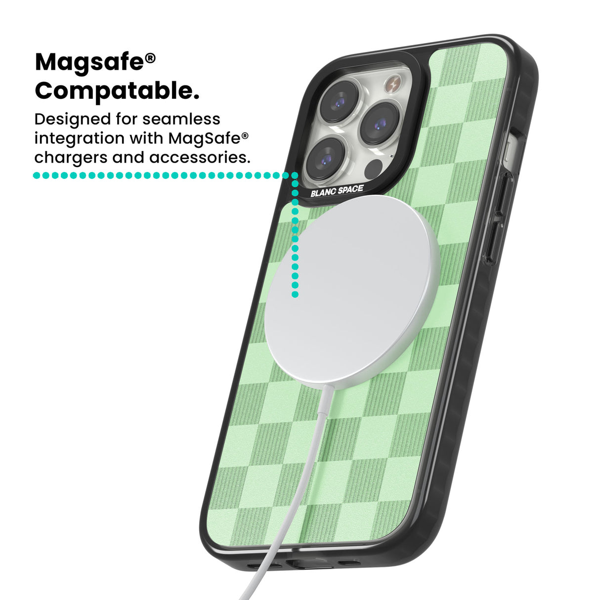 SEAFOAM CHECKERED Magsafe Black Impact Phone Case for iPhone 13 Pro, iPhone 14 Pro, iPhone 15 Pro