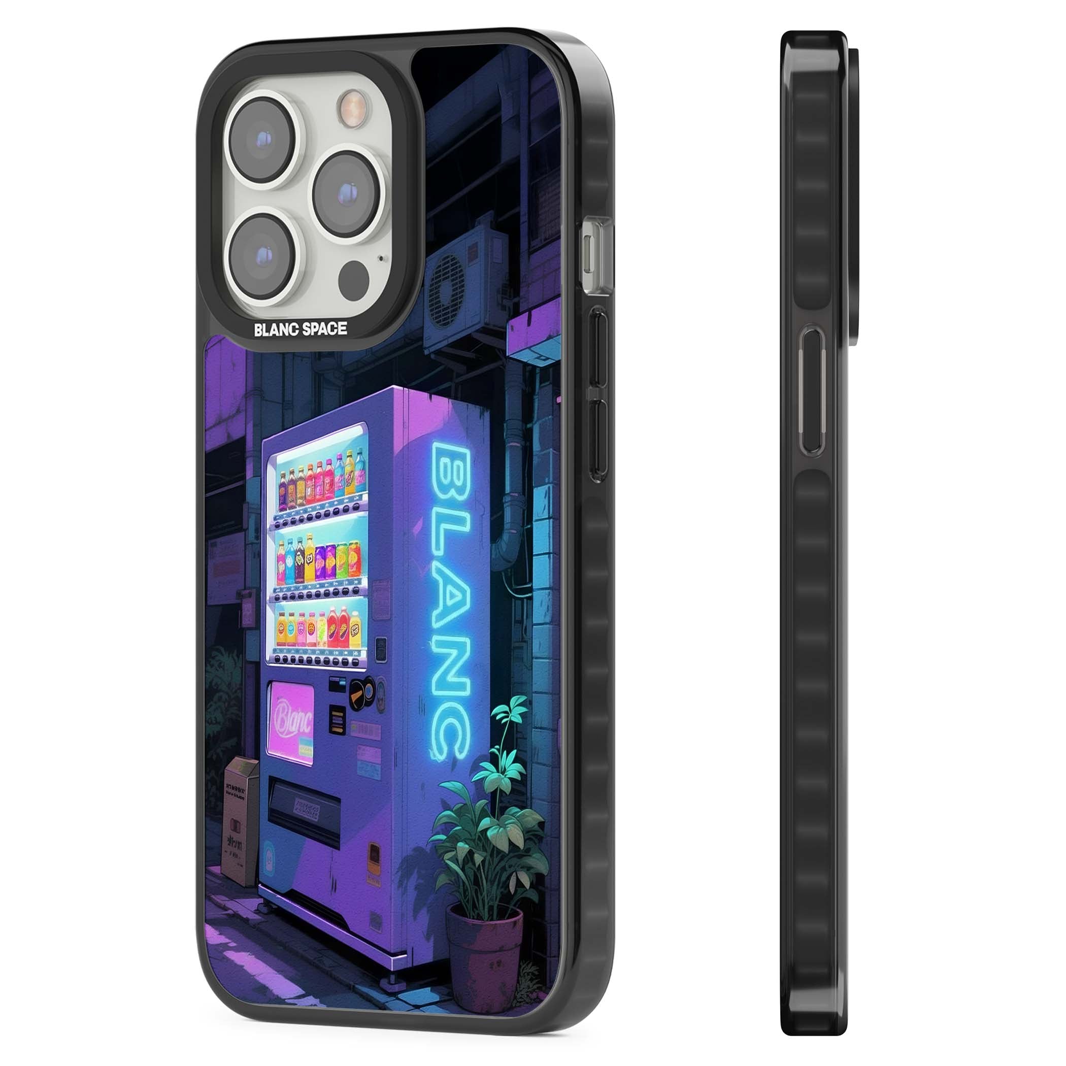 Shibuya Glow Japanese iPhone case featuring a glowing Tokyo vending machine, neon signage, and moody purple alleyway | Black Impact Magsafe case for iPhone 13 Pro, iPhone 14 Pro, iPhone 15 Pro