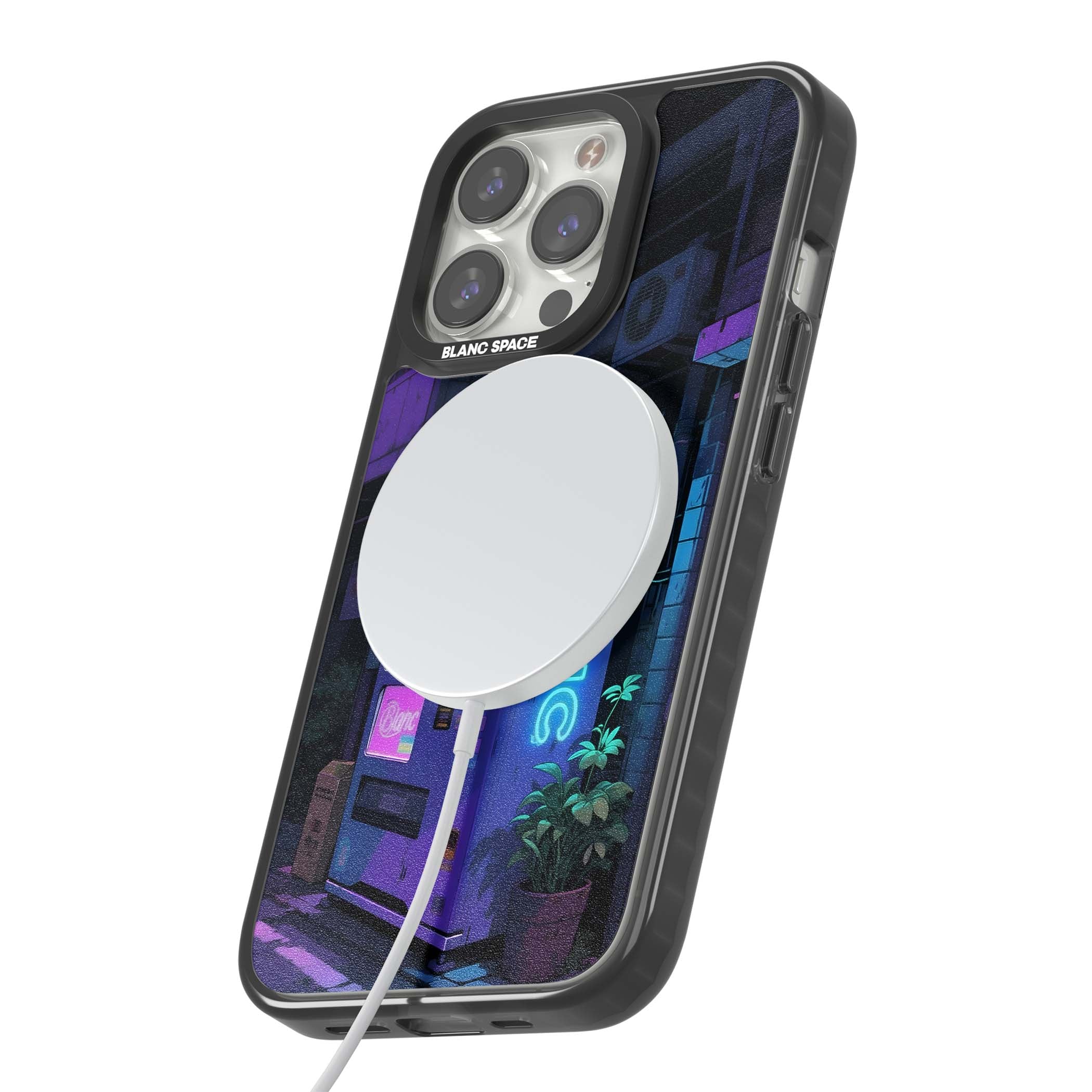 Shibuya Glow Japanese iPhone case featuring a glowing Tokyo vending machine, neon signage, and moody purple alleyway | Black Impact Magsafe case for iPhone 13 Pro, iPhone 14 Pro, iPhone 15 Pro