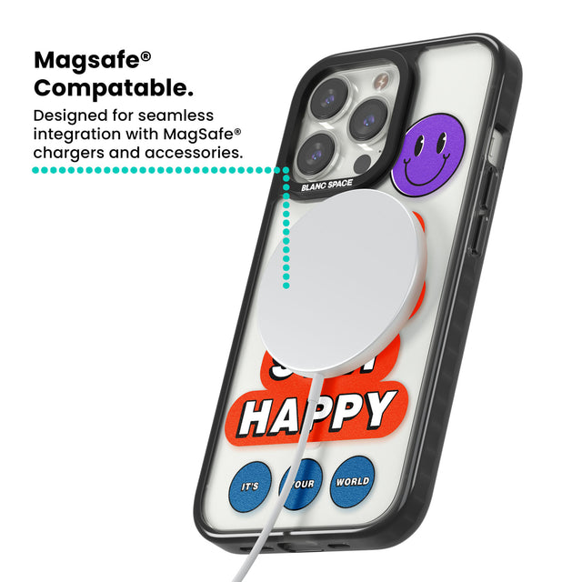 Keep Going Stay Happy Magsafe Black Impact Phone Case for iPhone 13 Pro, iPhone 14 Pro, iPhone 15 Pro