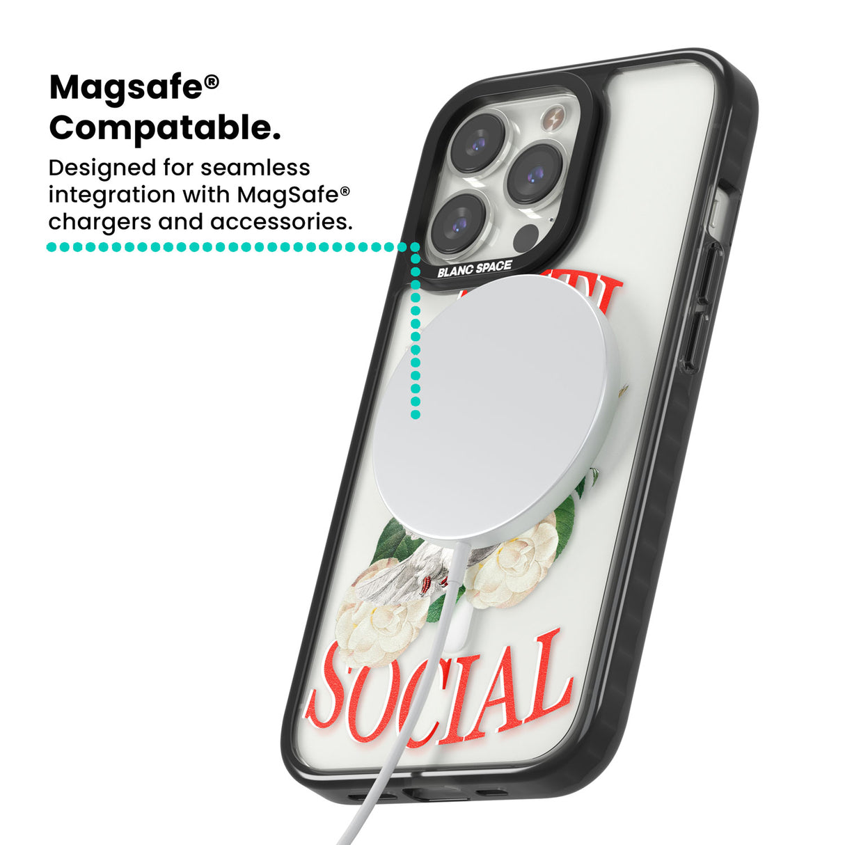 Anti-Social Magsafe Black Impact Phone Case for iPhone 13 Pro, iPhone 14 Pro, iPhone 15 Pro