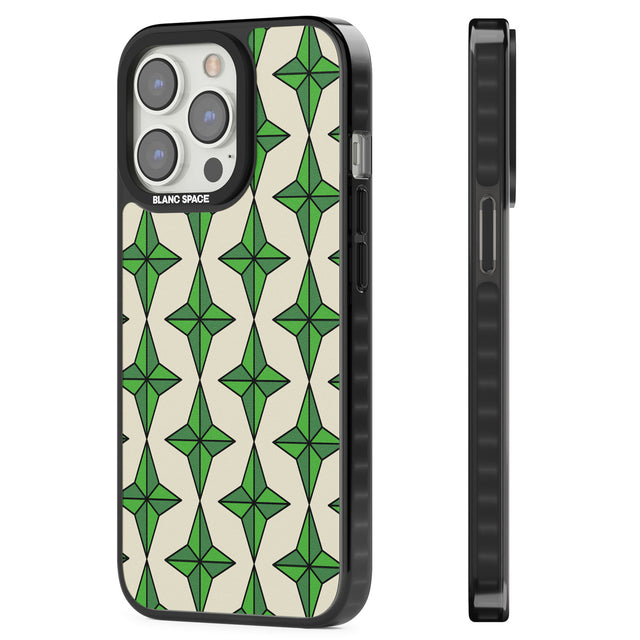 Emerald Stars Pattern Magsafe Black Impact Phone Case for iPhone 13 Pro, iPhone 14 Pro, iPhone 15 Pro