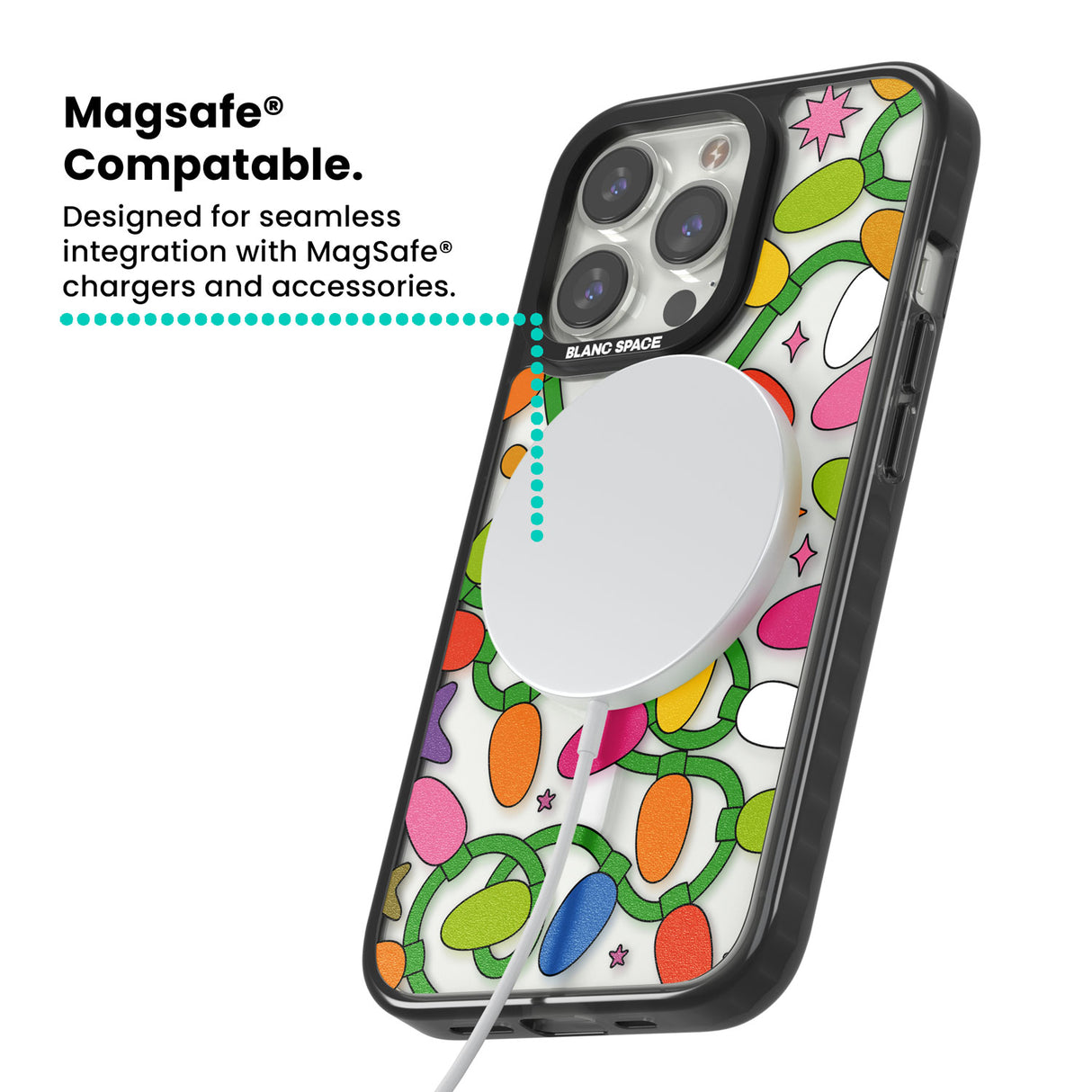 Festive Lights Pattern Magsafe Black Impact Phone Case for iPhone 13 Pro, iPhone 14 Pro, iPhone 15 Pro