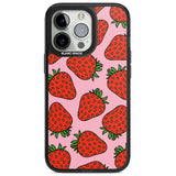 Strawberry Pattern (Pink) Magsafe Black Impact Phone Case for iPhone 13 Pro, iPhone 14 Pro, iPhone 15 Pro