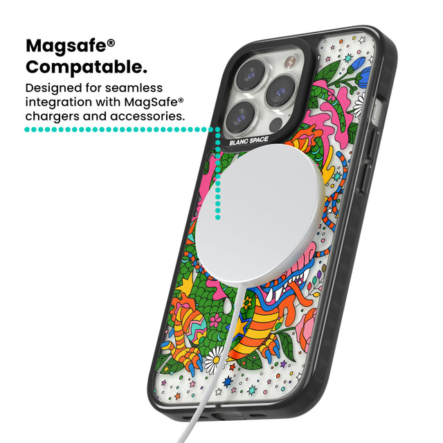 Psychedelic Jungle Dragon Magsafe Black Impact Phone Case for iPhone 13 Pro, iPhone 14 Pro, iPhone 15 Pro