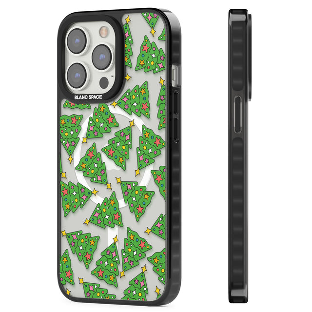 Christmas Tree Pattern Magsafe Black Impact Phone Case for iPhone 13 Pro, iPhone 14 Pro, iPhone 15 Pro