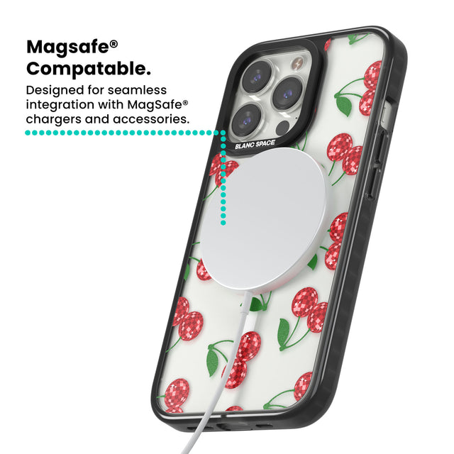 Disco Cherry Pattern Magsafe Black Impact Phone Case for iPhone 13 Pro, iPhone 14 Pro, iPhone 15 Pro