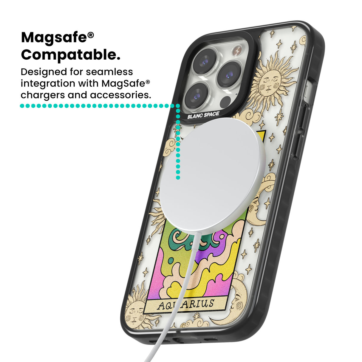 Celestial Zodiac - Aquarius Magsafe Black Impact Phone Case for iPhone 13 Pro, iPhone 14 Pro, iPhone 15 Pro