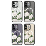 White Vintage Painted Flowers Magsafe Black Impact Phone Case for iPhone 13 Pro, iPhone 14 Pro, iPhone 15 Pro