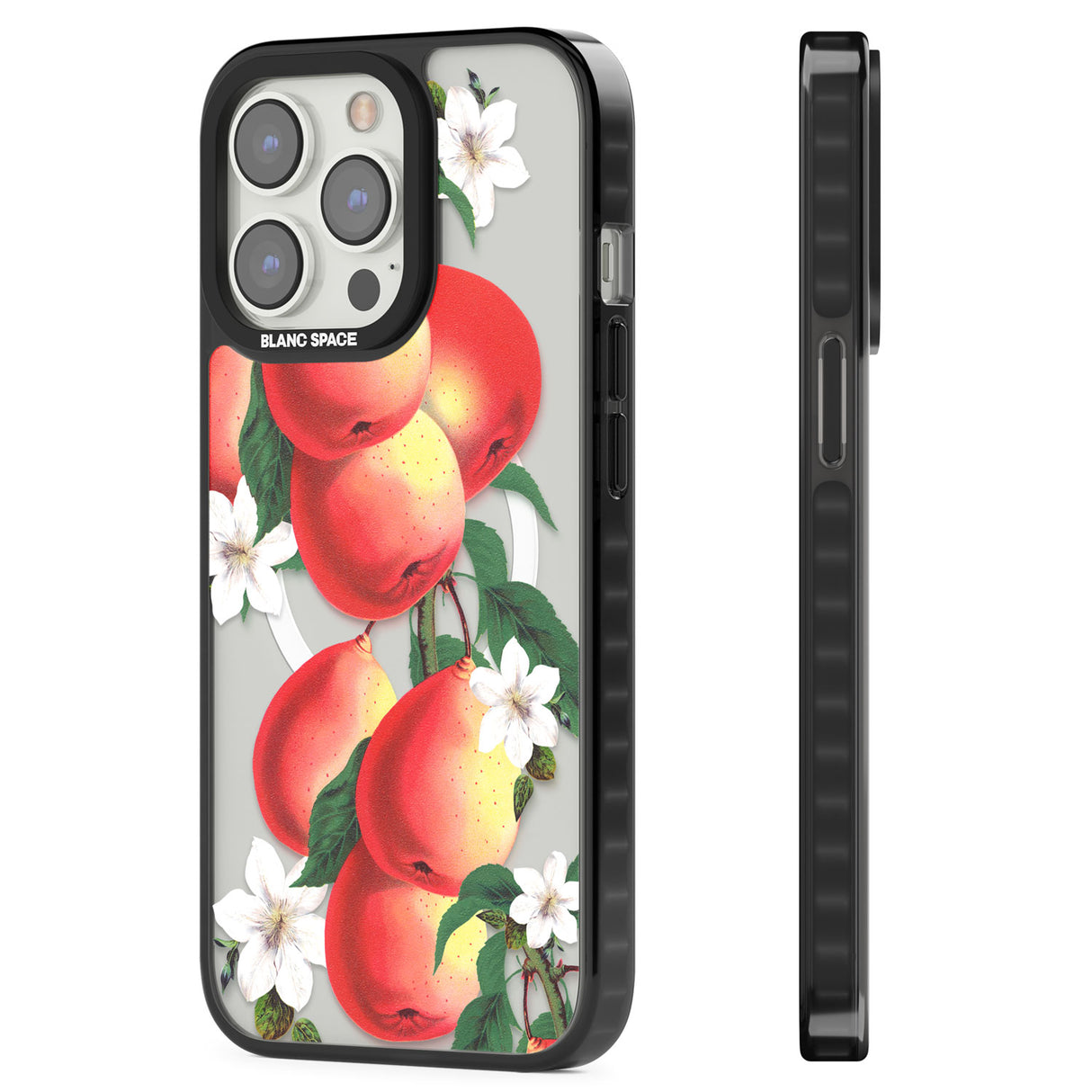 Vintage Painted Peaches Magsafe Black Impact Phone Case for iPhone 13 Pro, iPhone 14 Pro, iPhone 15 Pro