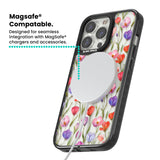 Red, Pink & Purple Flowers Magsafe Black Impact Phone Case for iPhone 13 Pro, iPhone 14 Pro, iPhone 15 Pro