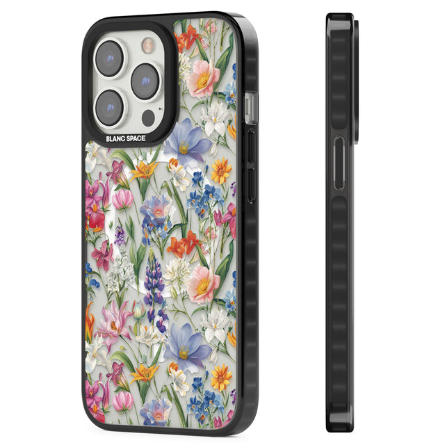 Vintage Wildflowers Magsafe Black Impact Phone Case for iPhone 13 Pro, iPhone 14 Pro, iPhone 15 Pro