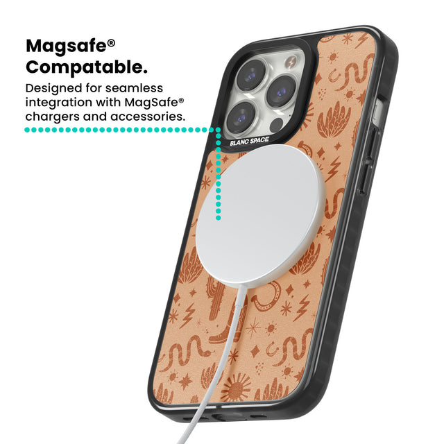 Wild West Pattern Magsafe Black Impact Phone Case for iPhone 13 Pro, iPhone 14 Pro, iPhone 15 Pro