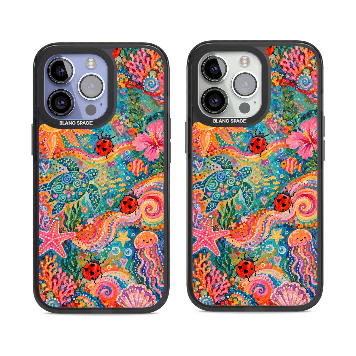 Coral Whimsy for her iPhone case | Black Impact Magsafe case for iPhone 13 Pro, iPhone 14 Pro, iPhone 15 Pro