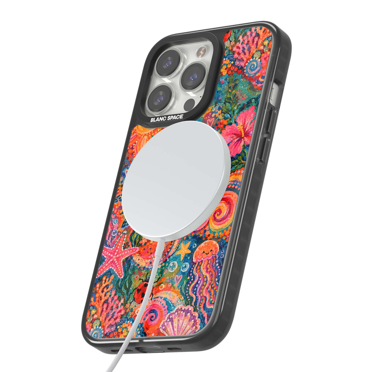 Coral Whimsy for her iPhone case | Black Impact Magsafe case for iPhone 13 Pro, iPhone 14 Pro, iPhone 15 Pro