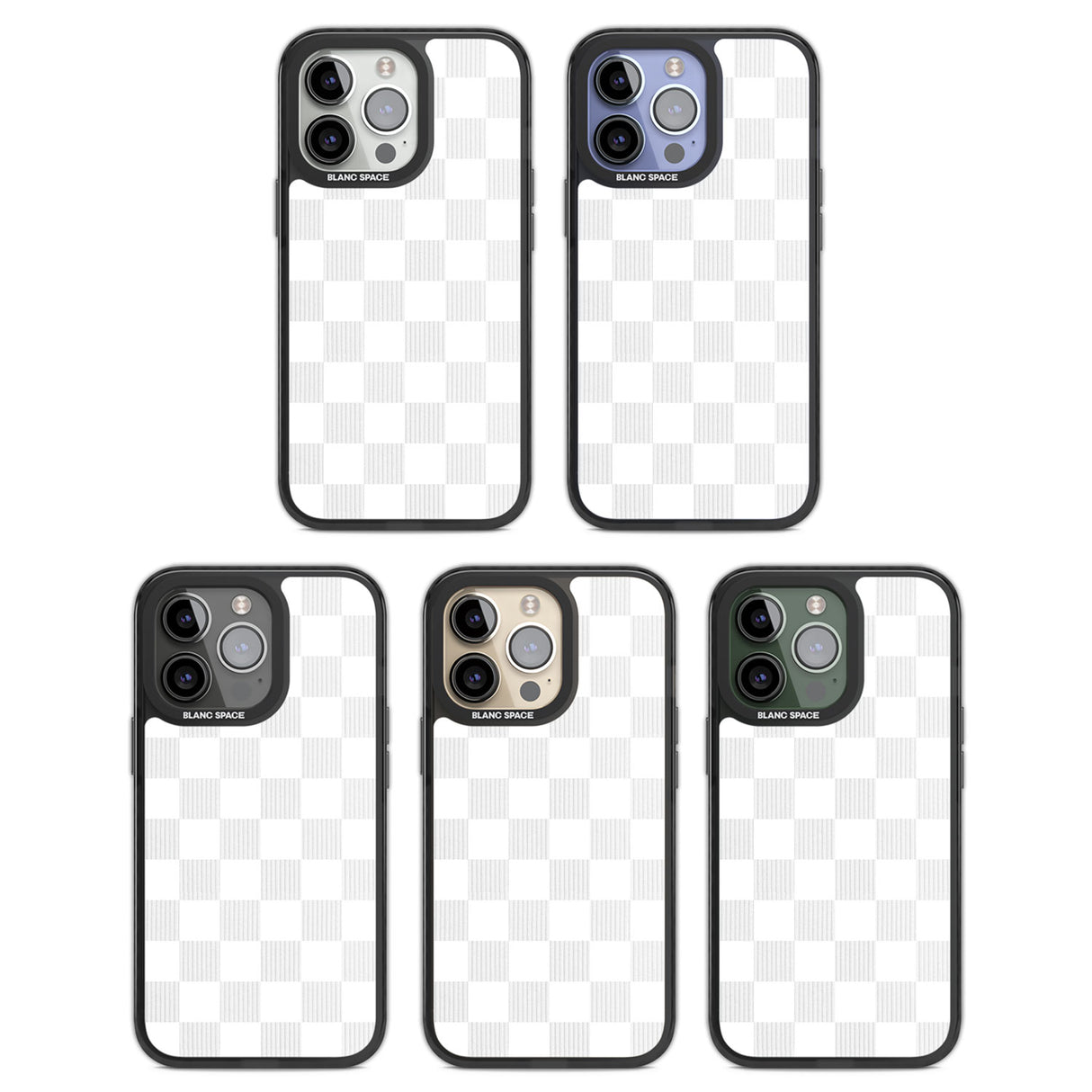 WHITE CHECKERED Black Impact Phone Case for iPhone 13 Pro, iPhone 14 Pro, iPhone 15 Pro