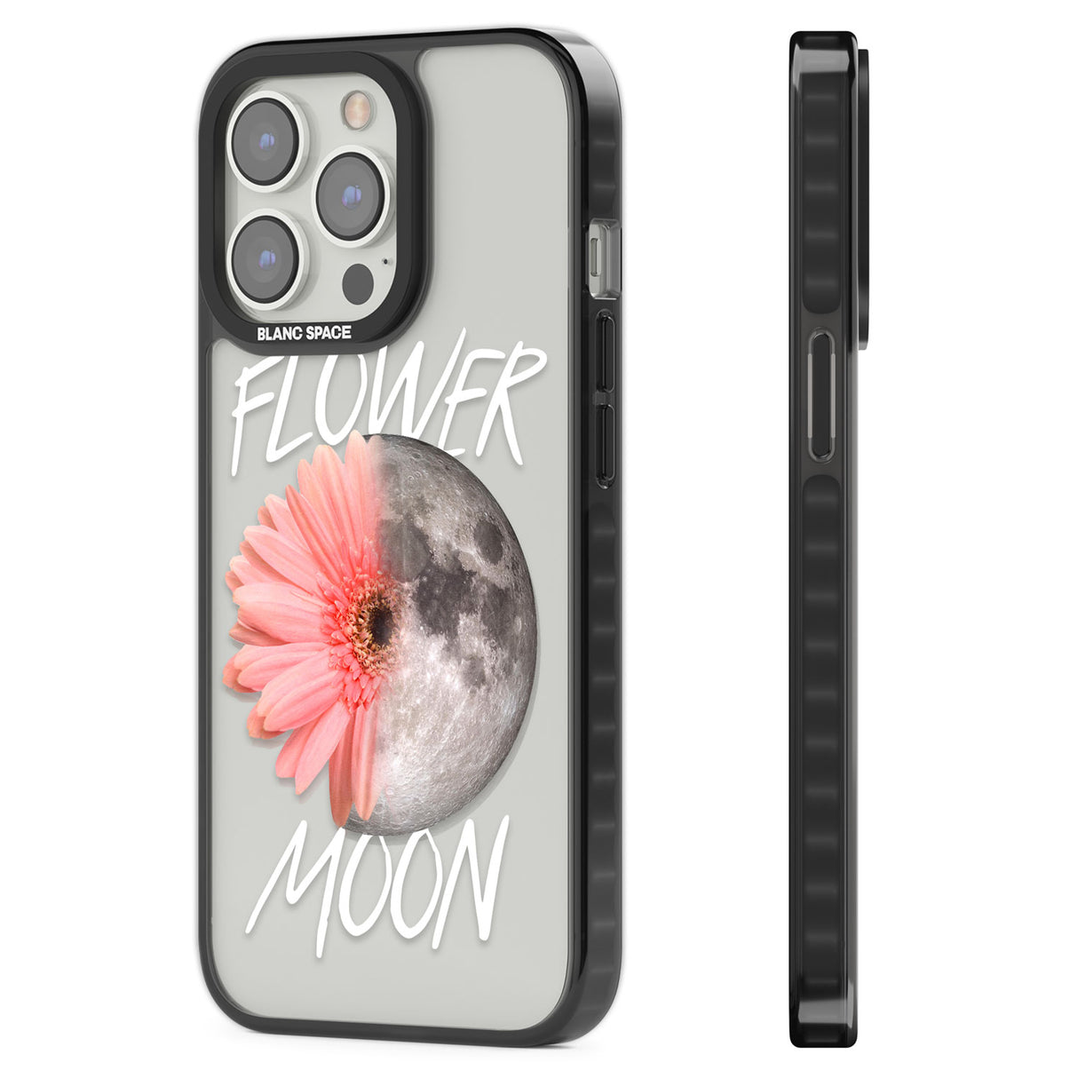 Flower Moon Black Impact Phone Case for iPhone 13 Pro, iPhone 14 Pro, iPhone 15 Pro