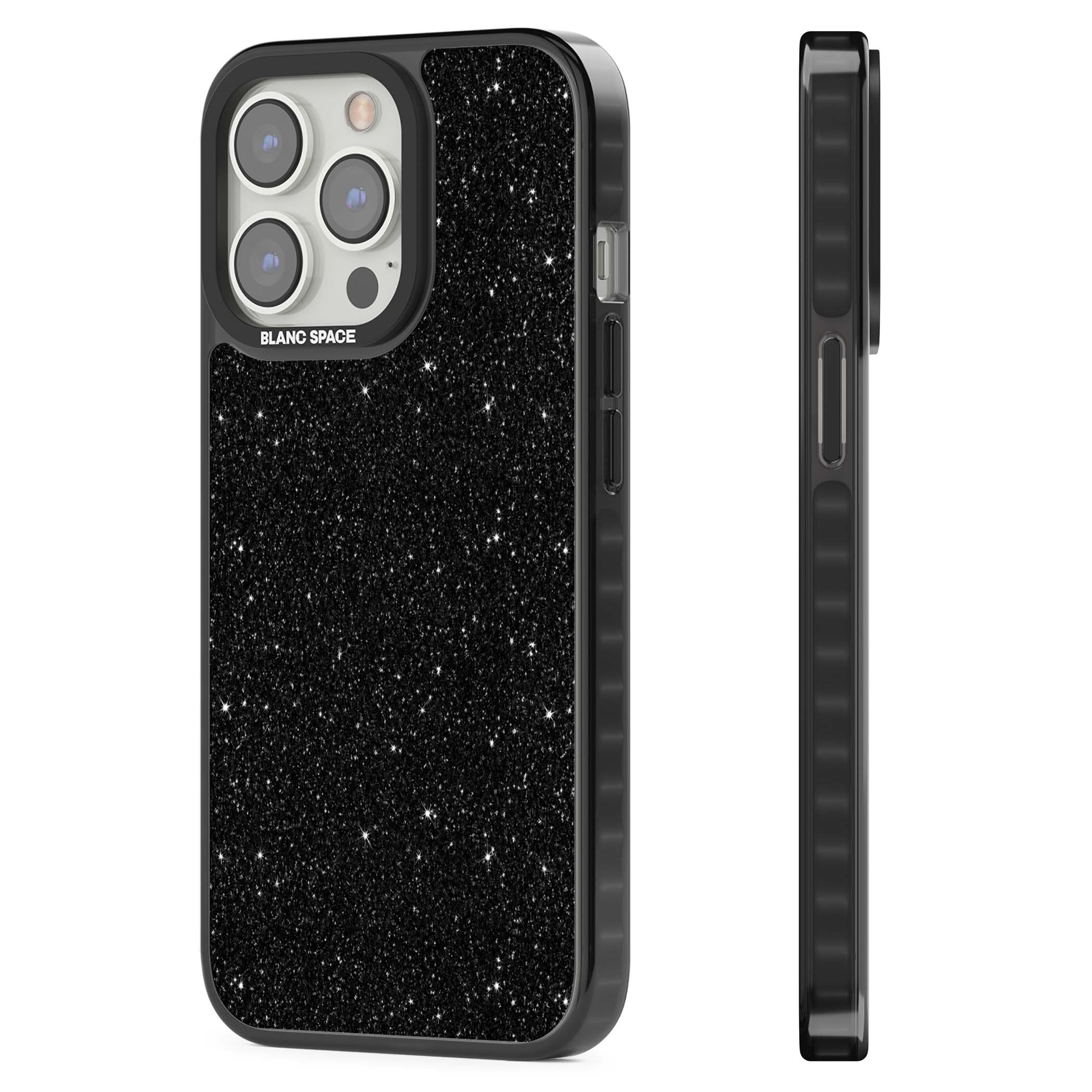 Black Glitter black glitter iPhone case featuring an all-over sparkly shimmer pattern on a jet black base | Black Impact case for iPhone 13 Pro, iPhone 14 Pro, iPhone 15 Pro