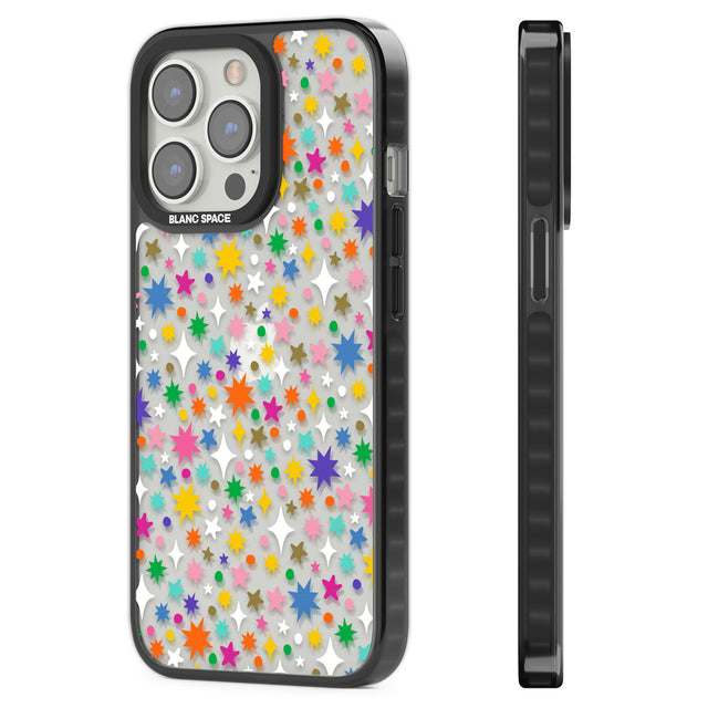 Rainbow Starburst Black Impact Phone Case for iPhone 13 Pro, iPhone 14 Pro, iPhone 15 Pro