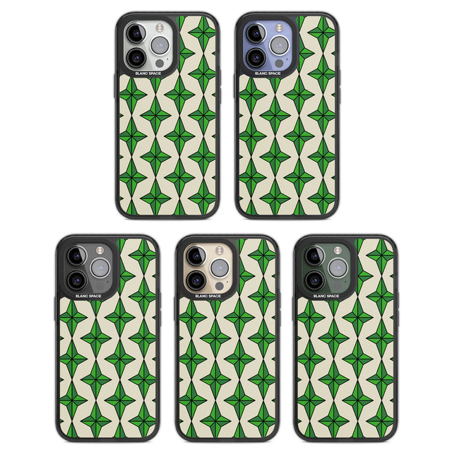 Emerald Stars Pattern Black Impact Phone Case for iPhone 13 Pro, iPhone 14 Pro, iPhone 15 Pro