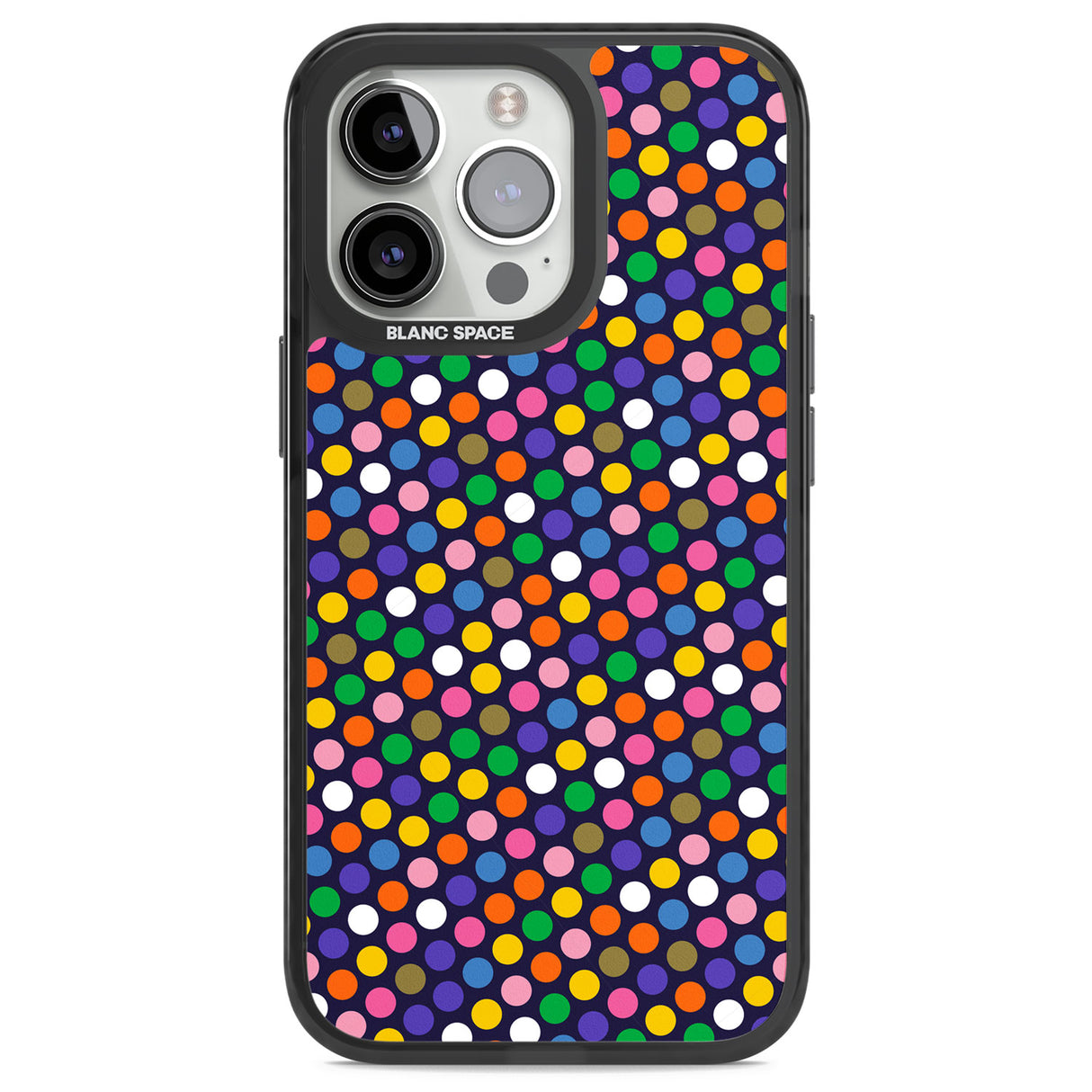 Multicolour Polka-dot Fiesta (Purple) Black Impact Phone Case for iPhone 13 Pro, iPhone 14 Pro, iPhone 15 Pro