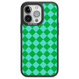 Retro Green Diamond Plaid Black Impact Phone Case for iPhone 13 Pro, iPhone 14 Pro, iPhone 15 Pro