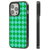 Retro Green Diamond Plaid Black Impact Phone Case for iPhone 13 Pro, iPhone 14 Pro, iPhone 15 Pro