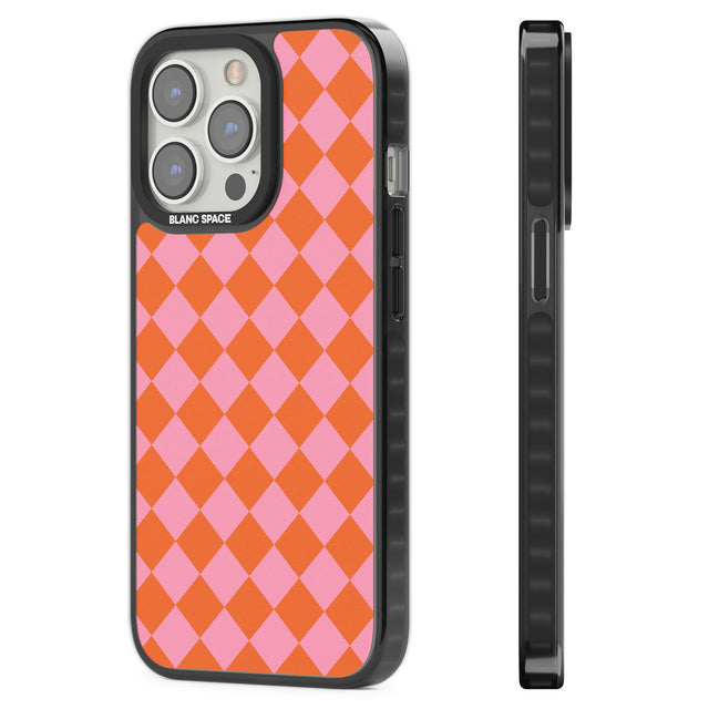 Retro Sunset Diamond Plaid Black Impact Phone Case for iPhone 13 Pro, iPhone 14 Pro, iPhone 15 Pro