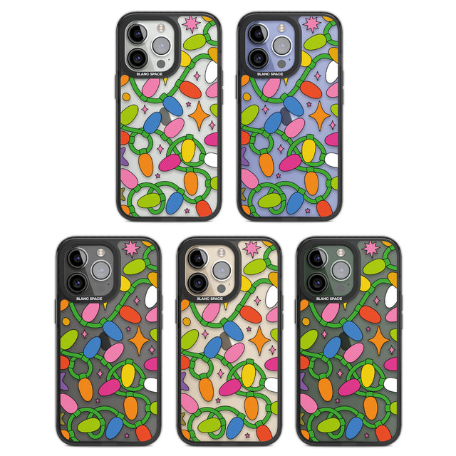 Festive Lights Pattern Black Impact Phone Case for iPhone 13 Pro, iPhone 14 Pro, iPhone 15 Pro