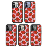 Strawberry Pattern (Pink) Black Impact Phone Case for iPhone 13 Pro, iPhone 14 Pro, iPhone 15 Pro