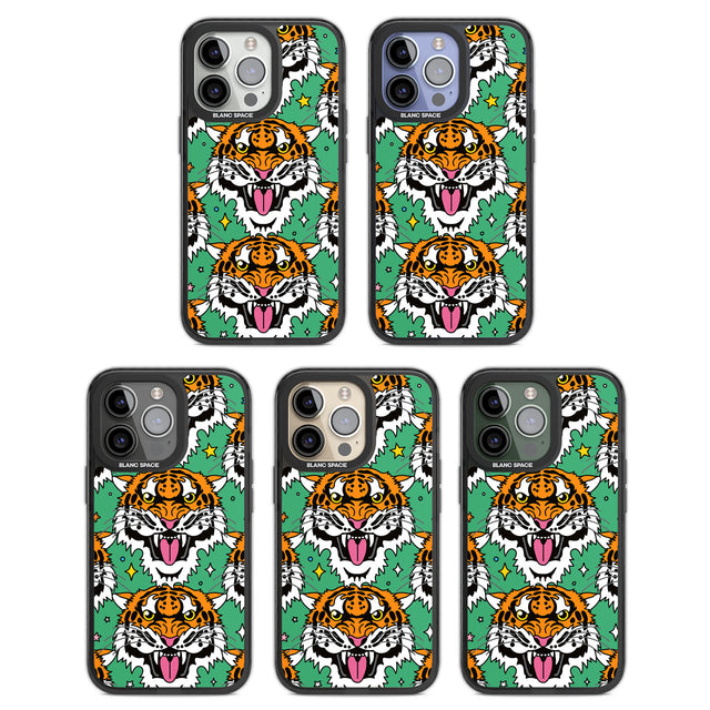 Fierce Jungle Tigers (Green) Black Impact Phone Case for iPhone 13 Pro, iPhone 14 Pro, iPhone 15 Pro