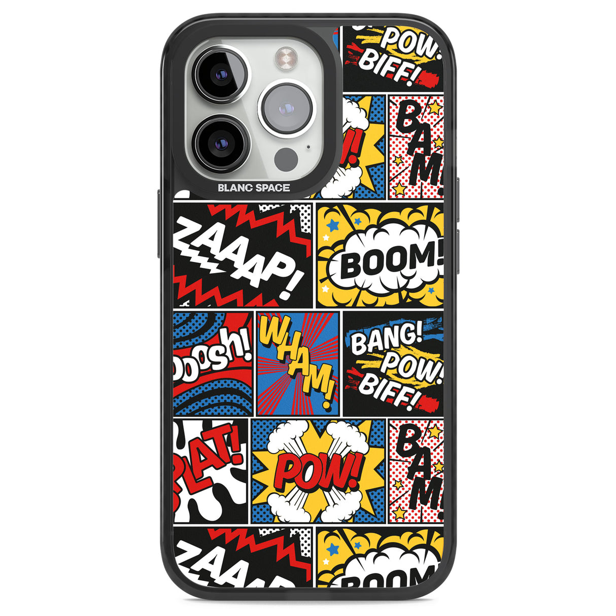 Onomatopoeia Black Impact Phone Case for iPhone 13 Pro, iPhone 14 Pro, iPhone 15 Pro