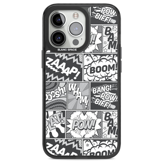 Onomatopoeia (Black & White) Black Impact Phone Case for iPhone 13 Pro, iPhone 14 Pro, iPhone 15 Pro