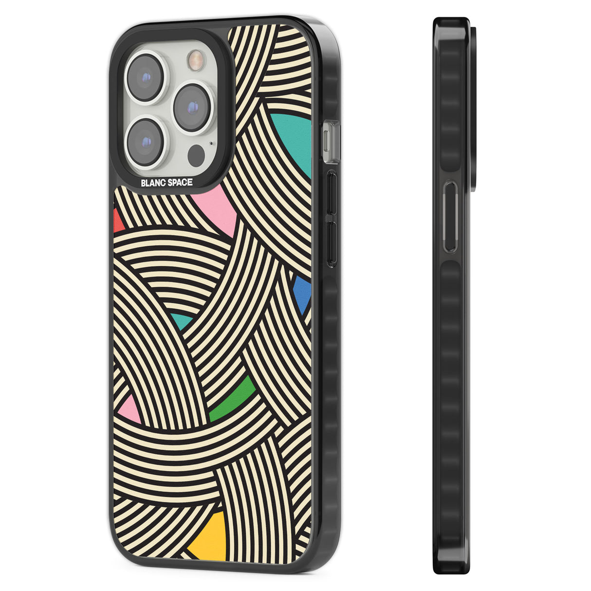 Multicolour Optic Waves Black Impact Phone Case for iPhone 13 Pro, iPhone 14 Pro, iPhone 15 Pro