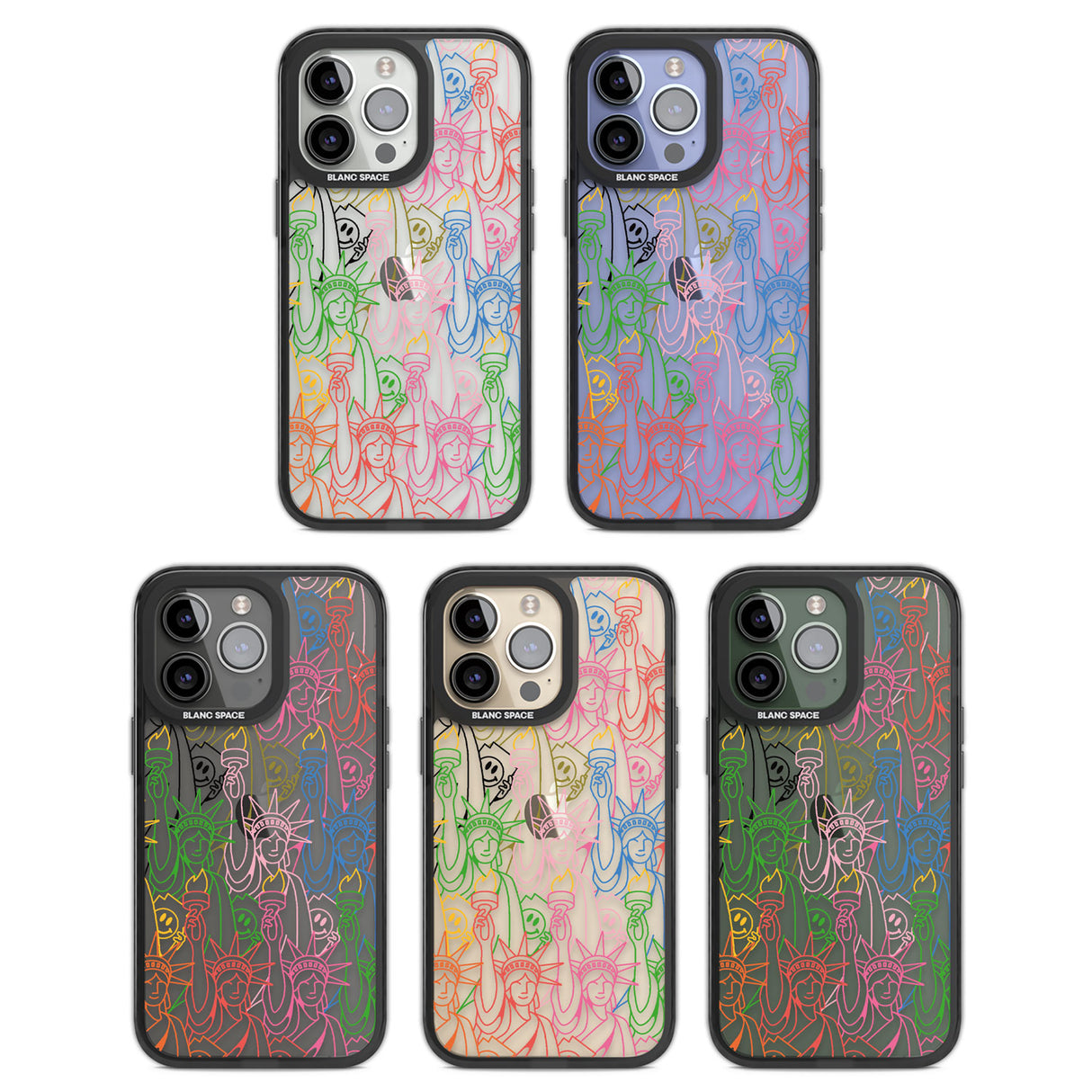 Multicolour Liberty Line Pattern Black Impact Phone Case for iPhone 13 Pro, iPhone 14 Pro, iPhone 15 Pro