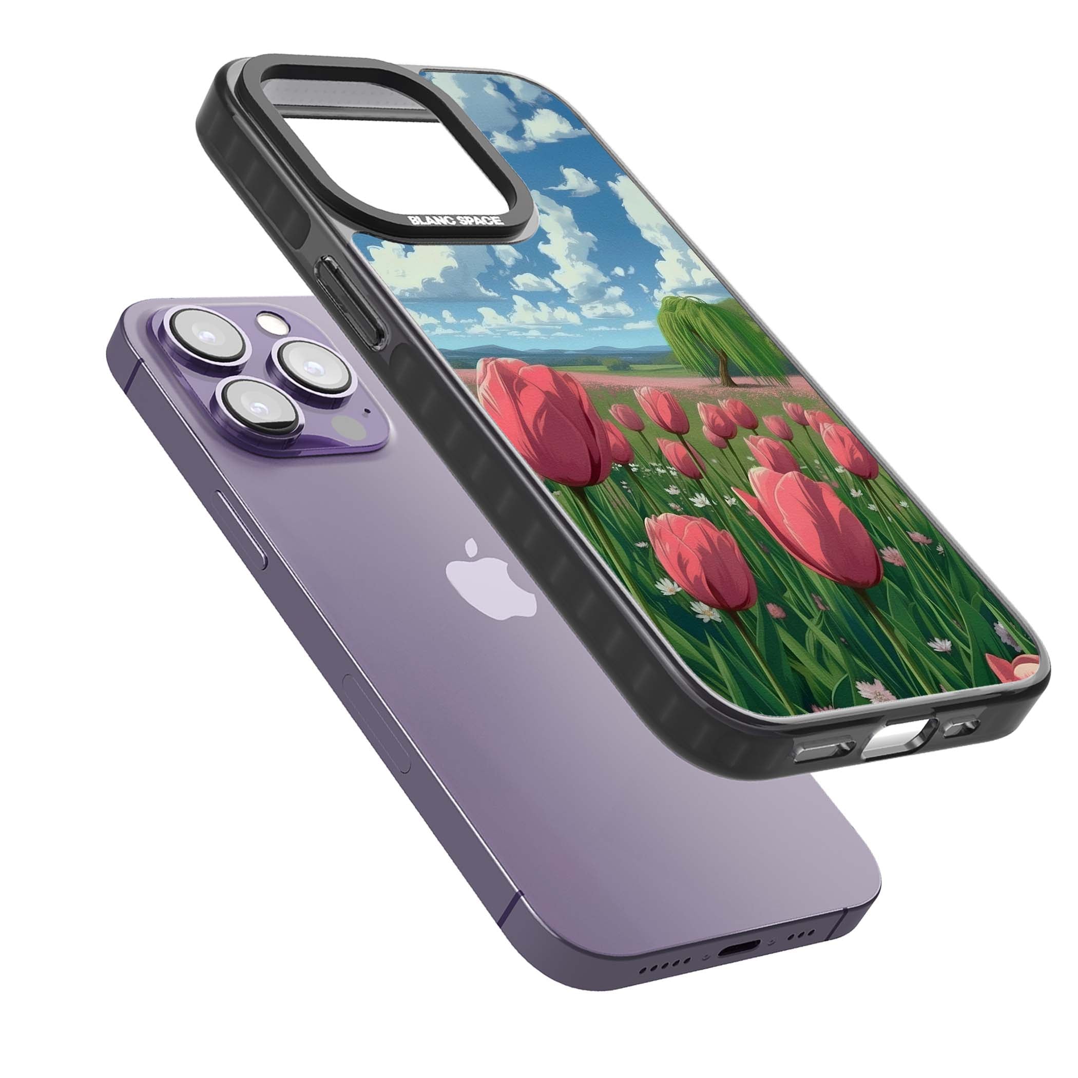 Willow By The Pink Tulips floral iPhone case | Black Impact case for iPhone 13 Pro, iPhone 14 Pro, iPhone 15 Pro