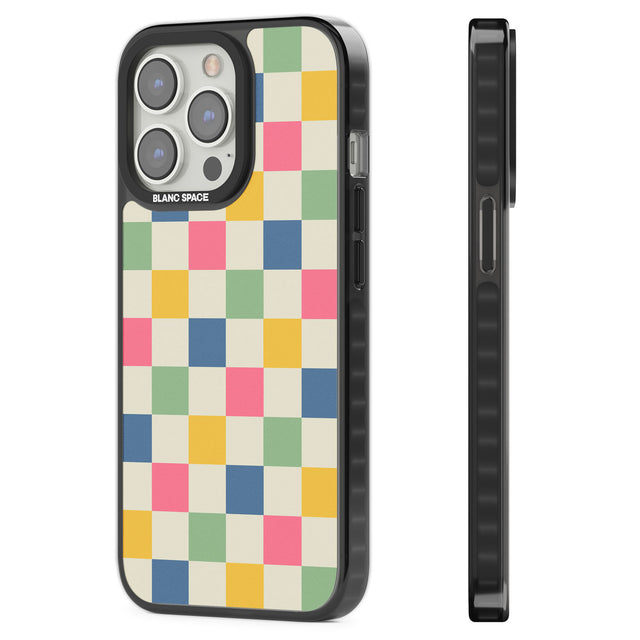 Pastel Multicolor Checkered Black Impact Phone Case for iPhone 13 Pro, iPhone 14 Pro, iPhone 15 Pro