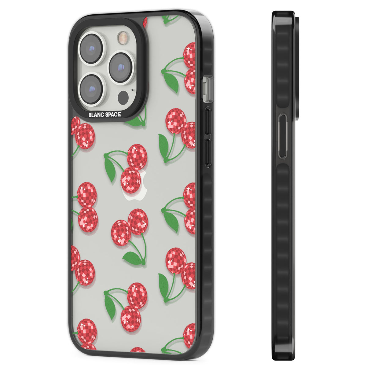 Disco Cherry Pattern Black Impact Phone Case for iPhone 13 Pro, iPhone 14 Pro, iPhone 15 Pro