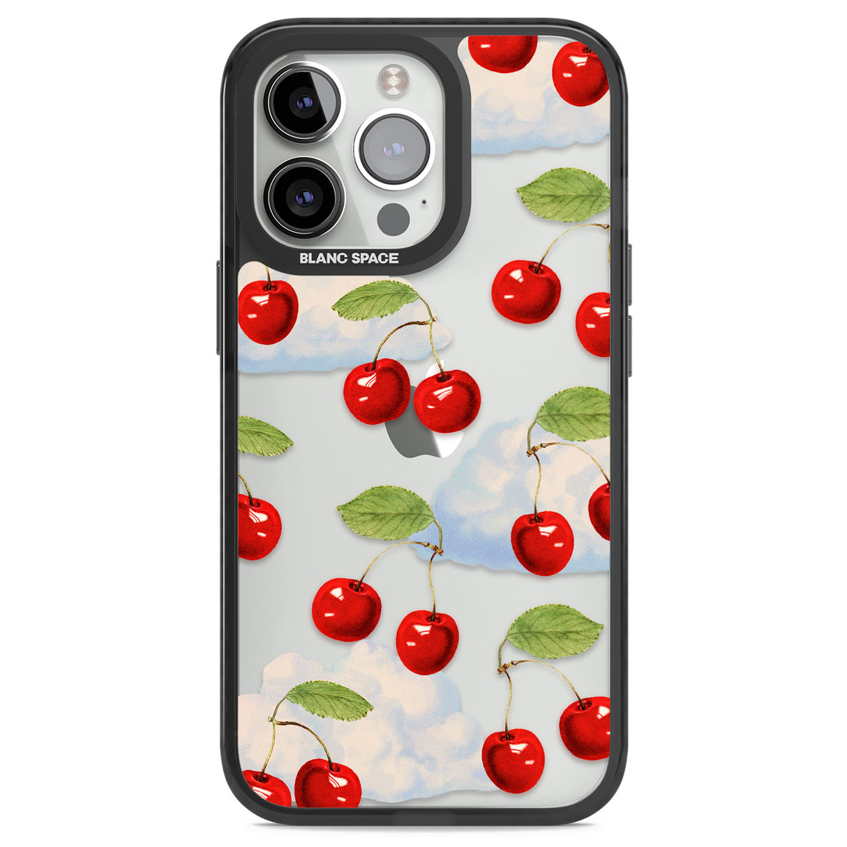 Vintage Cherries & Clouds Black Impact Phone Case for iPhone 13 Pro, iPhone 14 Pro, iPhone 15 Pro