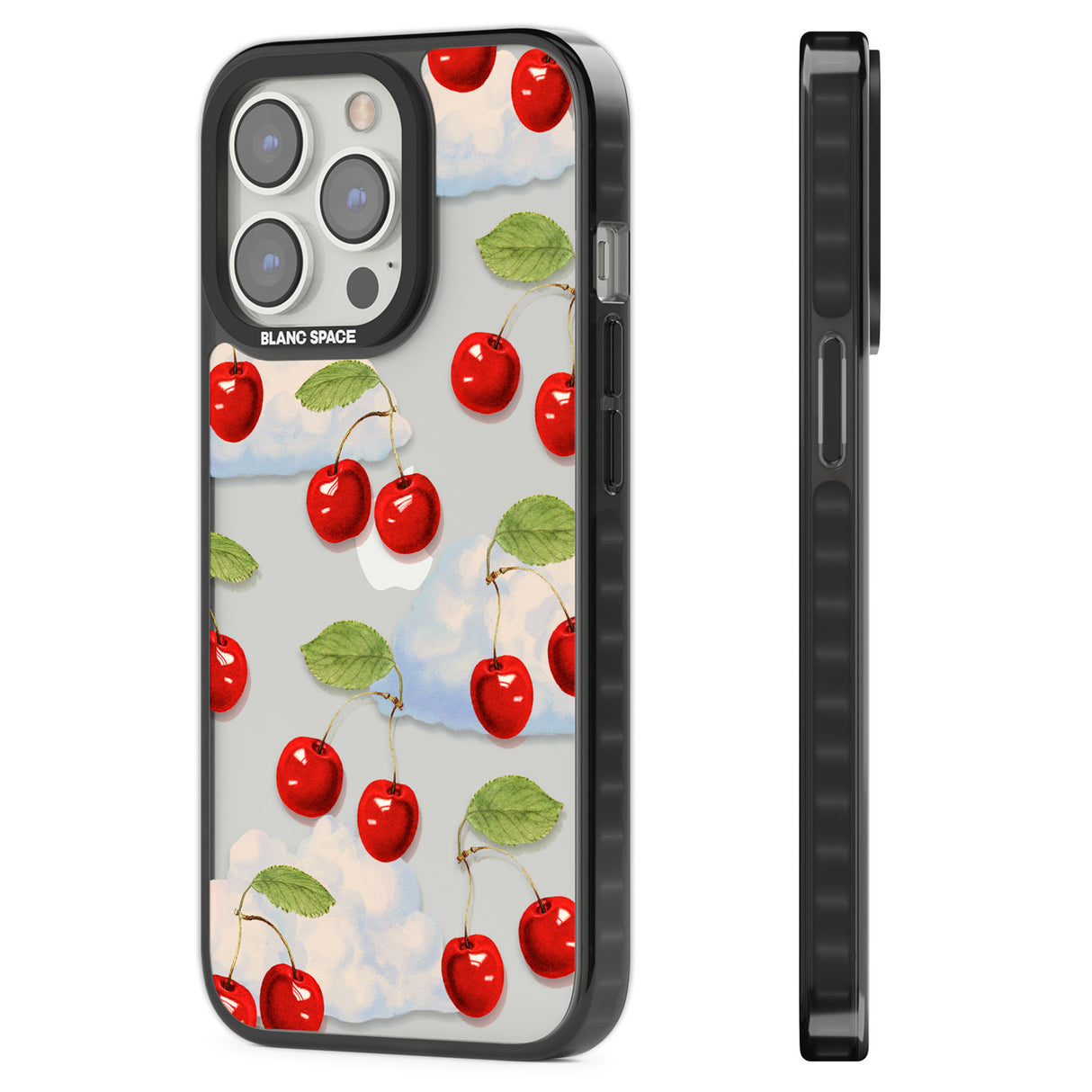 Vintage Cherries & Clouds Black Impact Phone Case for iPhone 13 Pro, iPhone 14 Pro, iPhone 15 Pro