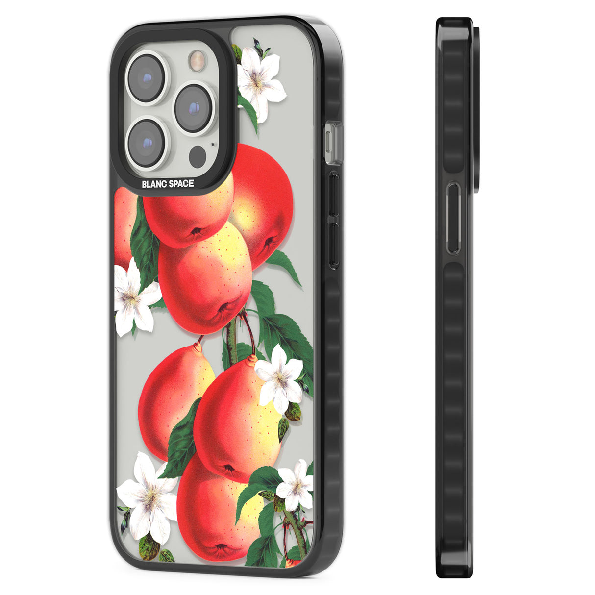 Vintage Painted Peaches Black Impact Phone Case for iPhone 13 Pro, iPhone 14 Pro, iPhone 15 Pro