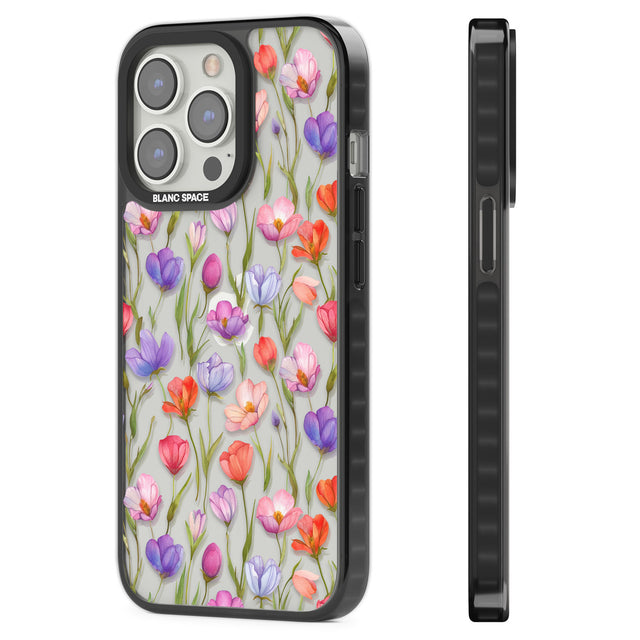 Red, Pink & Purple Flowers Black Impact Phone Case for iPhone 13 Pro, iPhone 14 Pro, iPhone 15 Pro