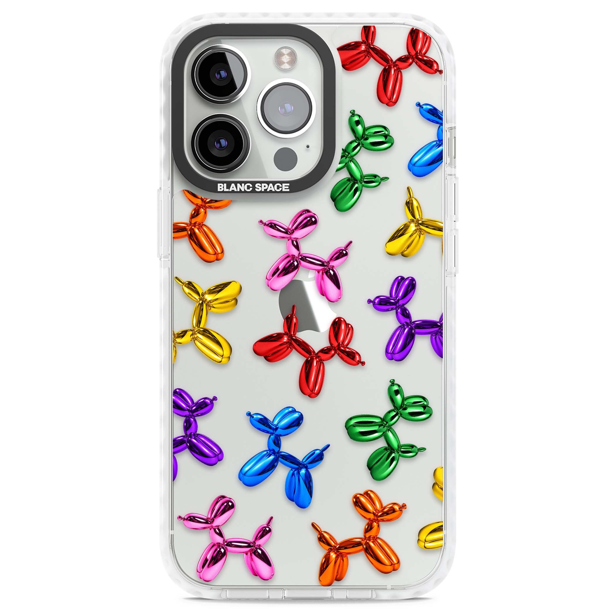 Balloon Dogs pop art iPhone case featuring rainbow chrome balloon dogs in Jeff Koons style | Clear Impact case for iPhone 13 Pro, iPhone 14 Pro, iPhone 15 Pro