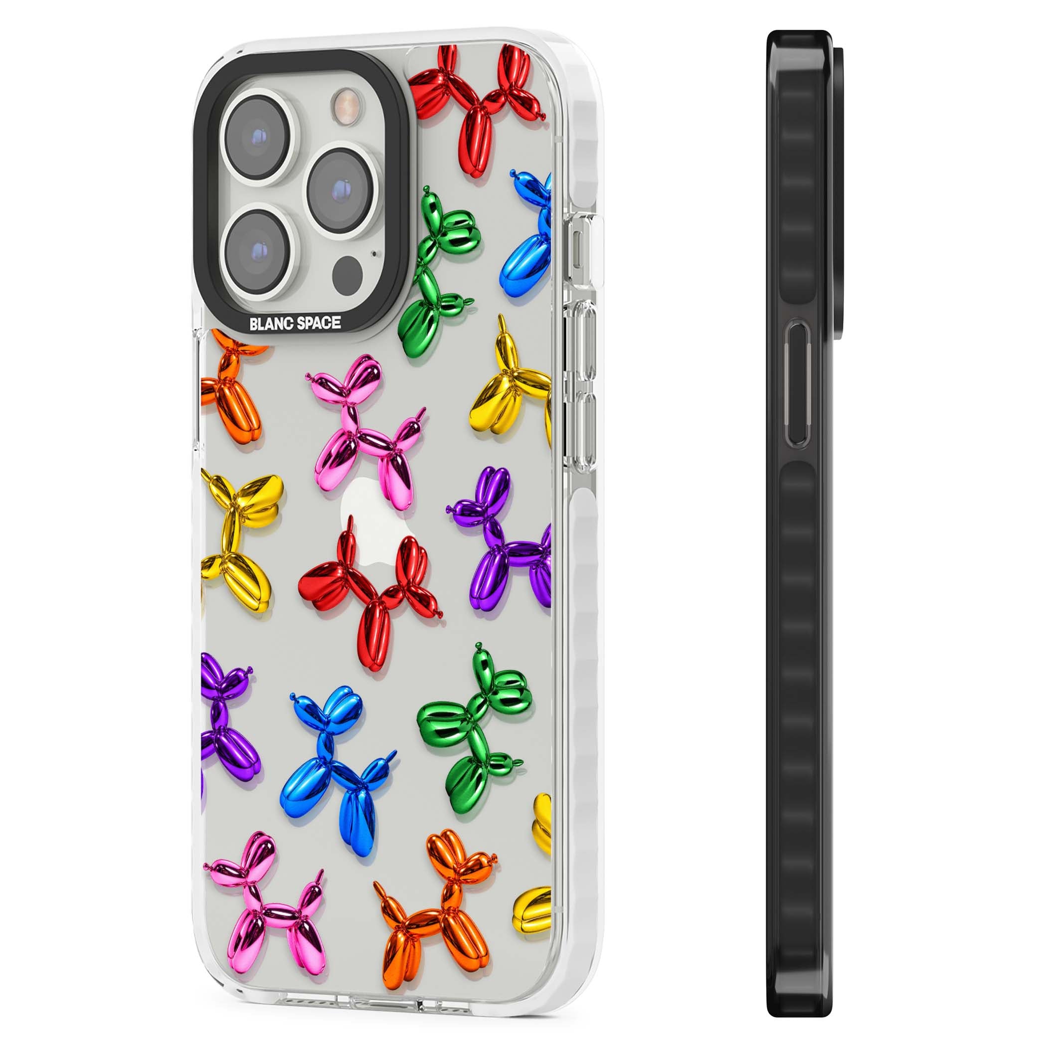 Balloon Dogs pop art iPhone case featuring rainbow chrome balloon dogs in Jeff Koons style | Clear Impact case for iPhone 13 Pro, iPhone 14 Pro, iPhone 15 Pro