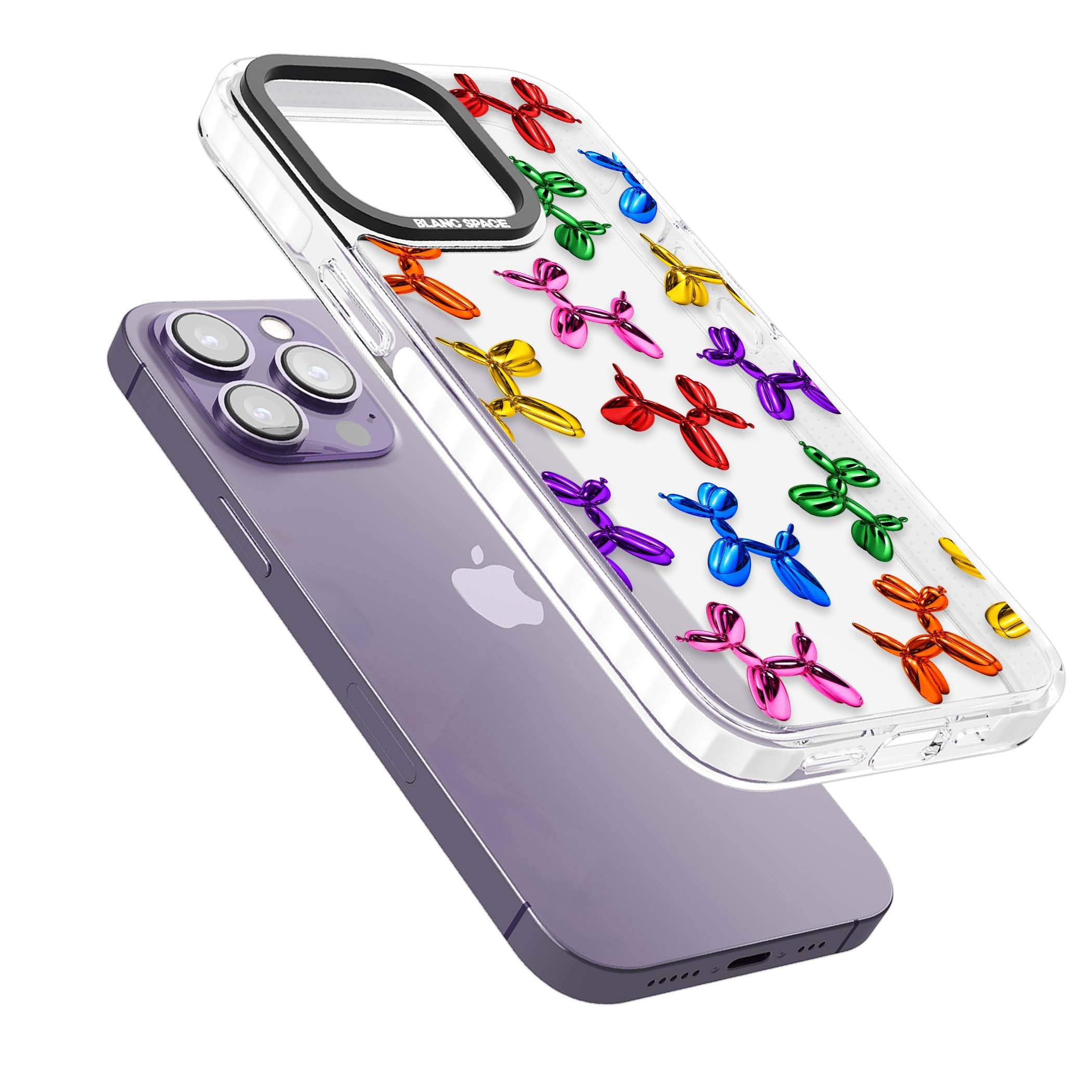 Balloon Dogs pop art iPhone case featuring rainbow chrome balloon dogs in Jeff Koons style | Clear Impact case for iPhone 13 Pro, iPhone 14 Pro, iPhone 15 Pro
