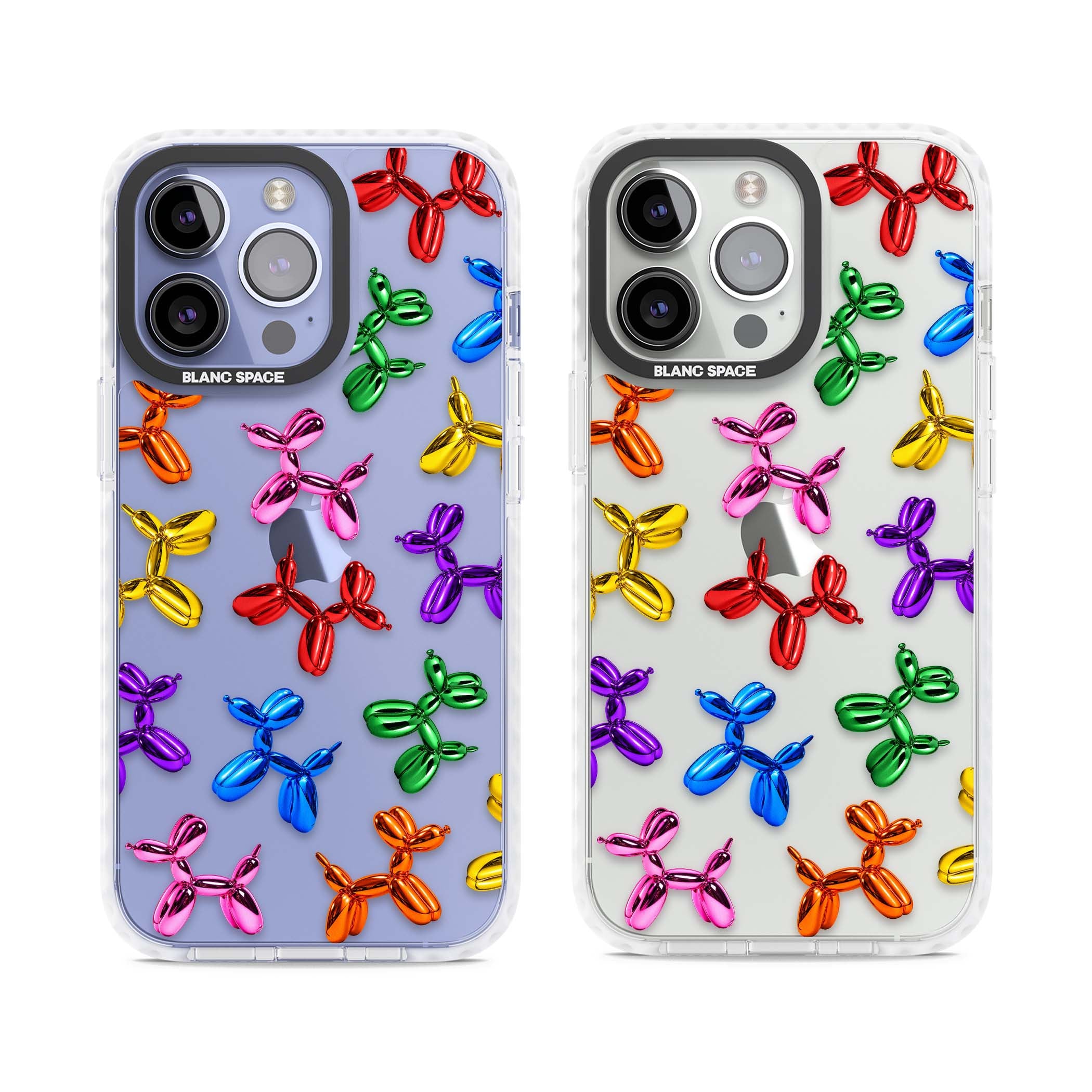 Balloon Dogs pop art iPhone case featuring rainbow chrome balloon dogs in Jeff Koons style | Clear Impact case for iPhone 13 Pro, iPhone 14 Pro, iPhone 15 Pro