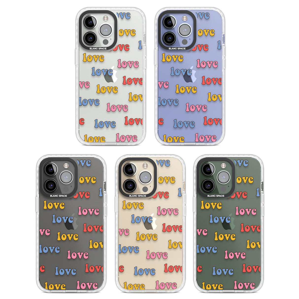 Love Pattern Clear Impact Phone Case for iPhone 13 Pro, iPhone 14 Pro, iPhone 15 Pro