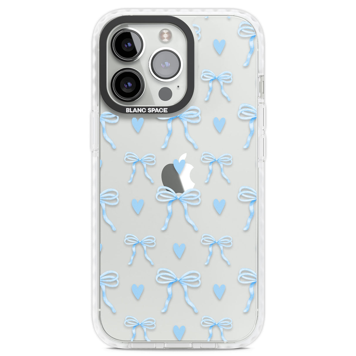 Blue Bows & Hearts Clear Impact Phone Case for iPhone 13 Pro, iPhone 14 Pro, iPhone 15 Pro