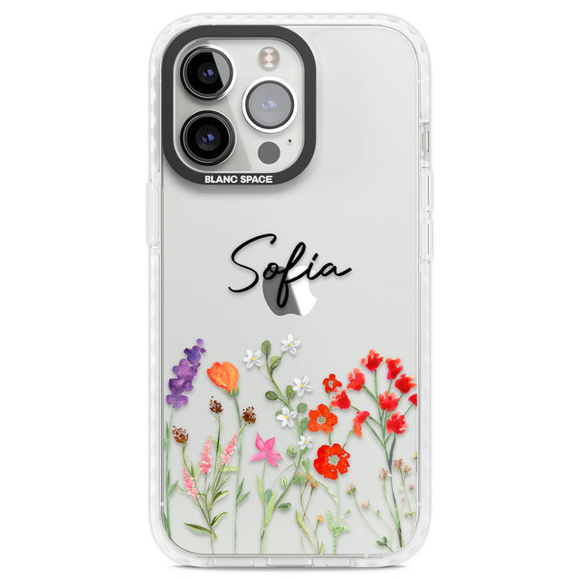 Personalised Spring Wildflowers Clear Impact Phone Case for iPhone 13 Pro, iPhone 14 Pro, iPhone 15 Pro