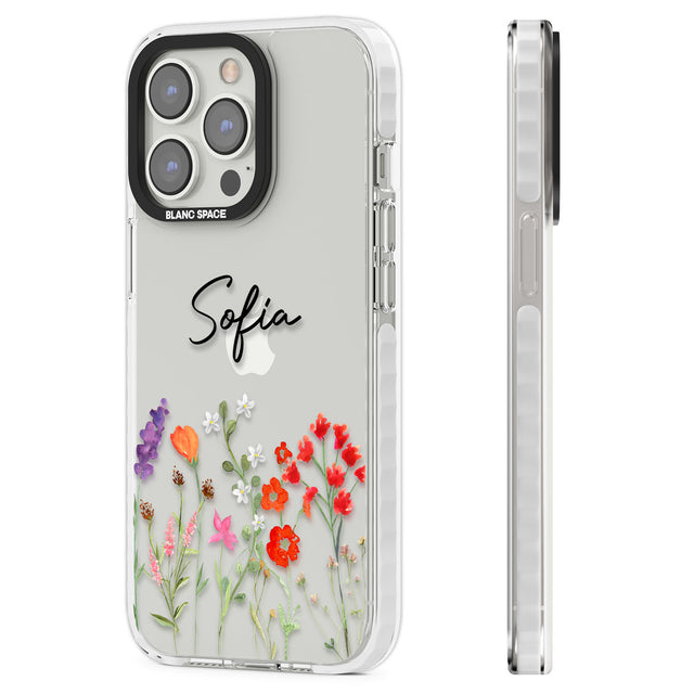 Personalised Spring Wildflowers Clear Impact Phone Case for iPhone 13 Pro, iPhone 14 Pro, iPhone 15 Pro